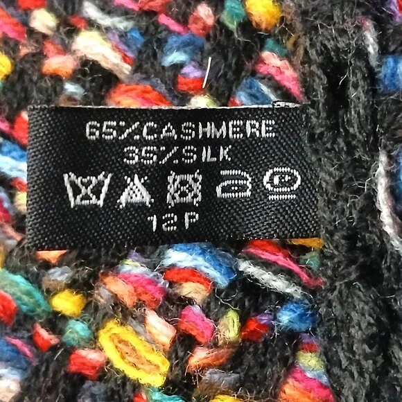 CHANEL Luxury Vintage Black & Red Multi-Color Woven Fringed Shawl Wrap Scarf - Picture 15 of 15